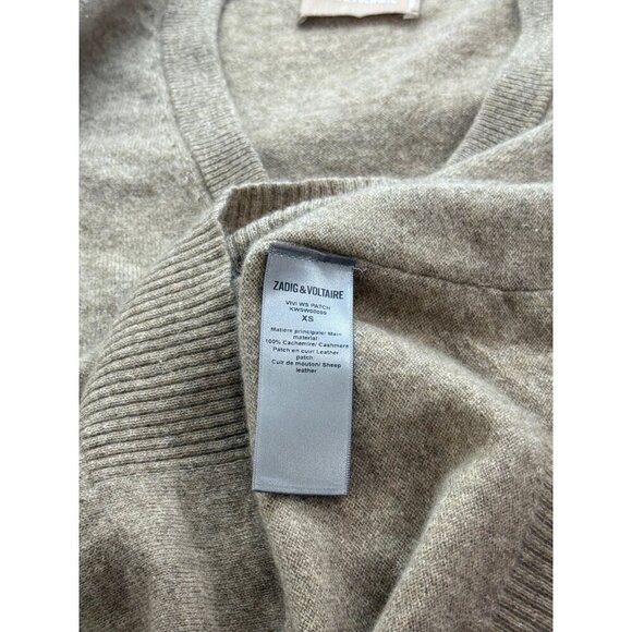 Zadig Voltaire Vivi Elbow Star Patch Cashmere Sweater Brown Gold V-Neck Size XS - Picture 7 of 9